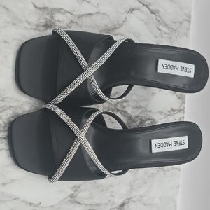 Steve Madden Black Slide Mules with Rhinestone Crisscross Straps